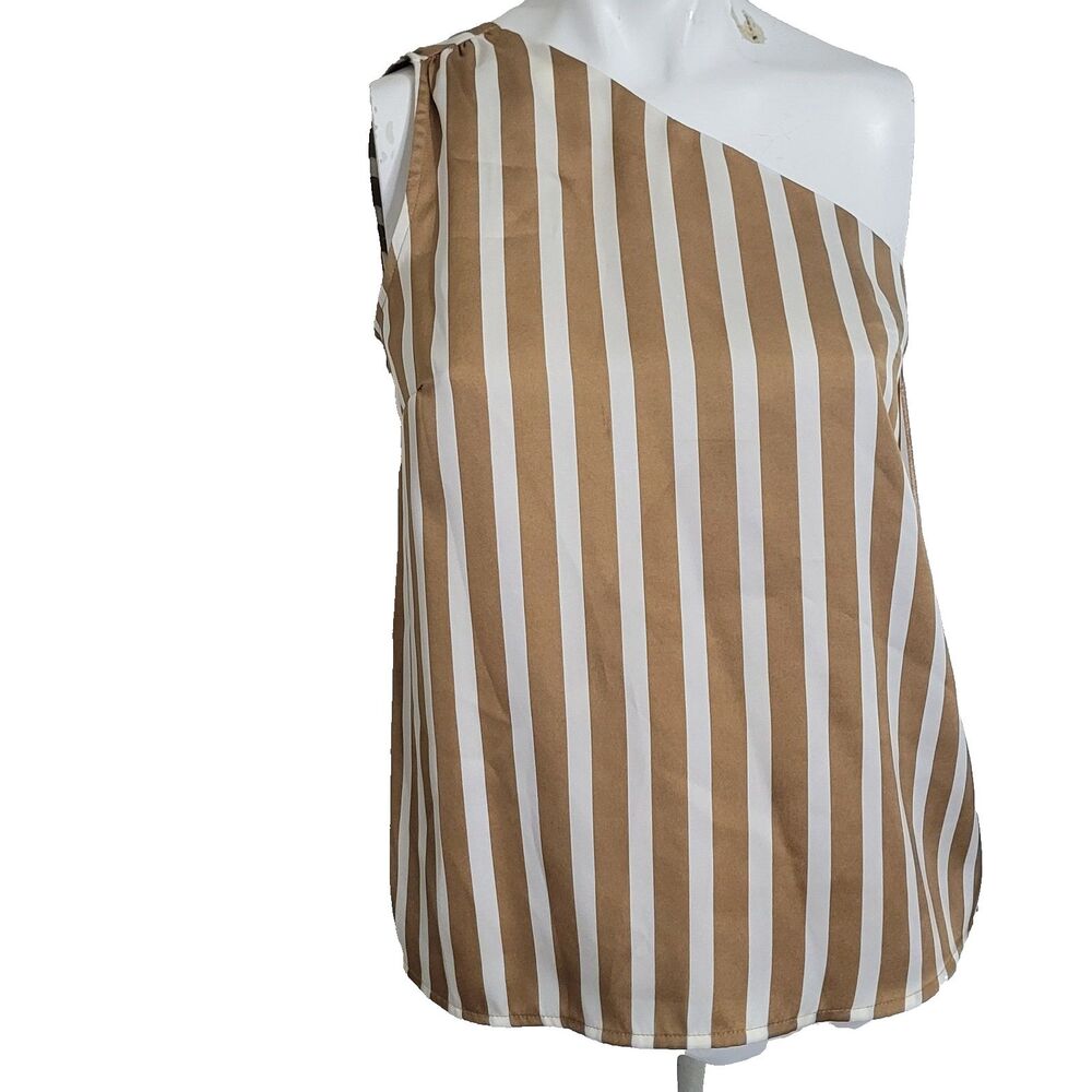 NEW INC XS tank top blouse cold shoulder asymmetrical striped lining lightweight
